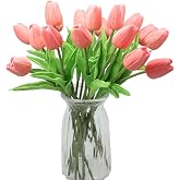 ALIERSA 10 Heads Artificial Tulips Real Touch PU Fake Flowers, Coral | 13.38 Inch,Mini Faux Floral for Home Decor Wedding Centerpiece Party Table Arrangment