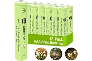 Porvoo AAA Ni-MH 600mAh 1.2V Rechargeable Batteries, AAA Solar Batteries for Outdoor Solar Lights, Garden Lights, String Lights (12 Pack AAA)
