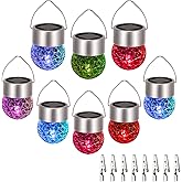 SUNWIND Hanging Solar Ball Lights Outdoor - 8 Pack Auto Color Changing Cracked Glass Decorative Garden Lights Hanging Solar Lanterns for Yard, Patio, Fence, Tree, or Holiday Decoration(Multi-Color)