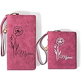 callie Personalized Watercolor Wristlet Wallets for Women, Custom Watercolor Birth Flower with Name, Christmas Gift for Her