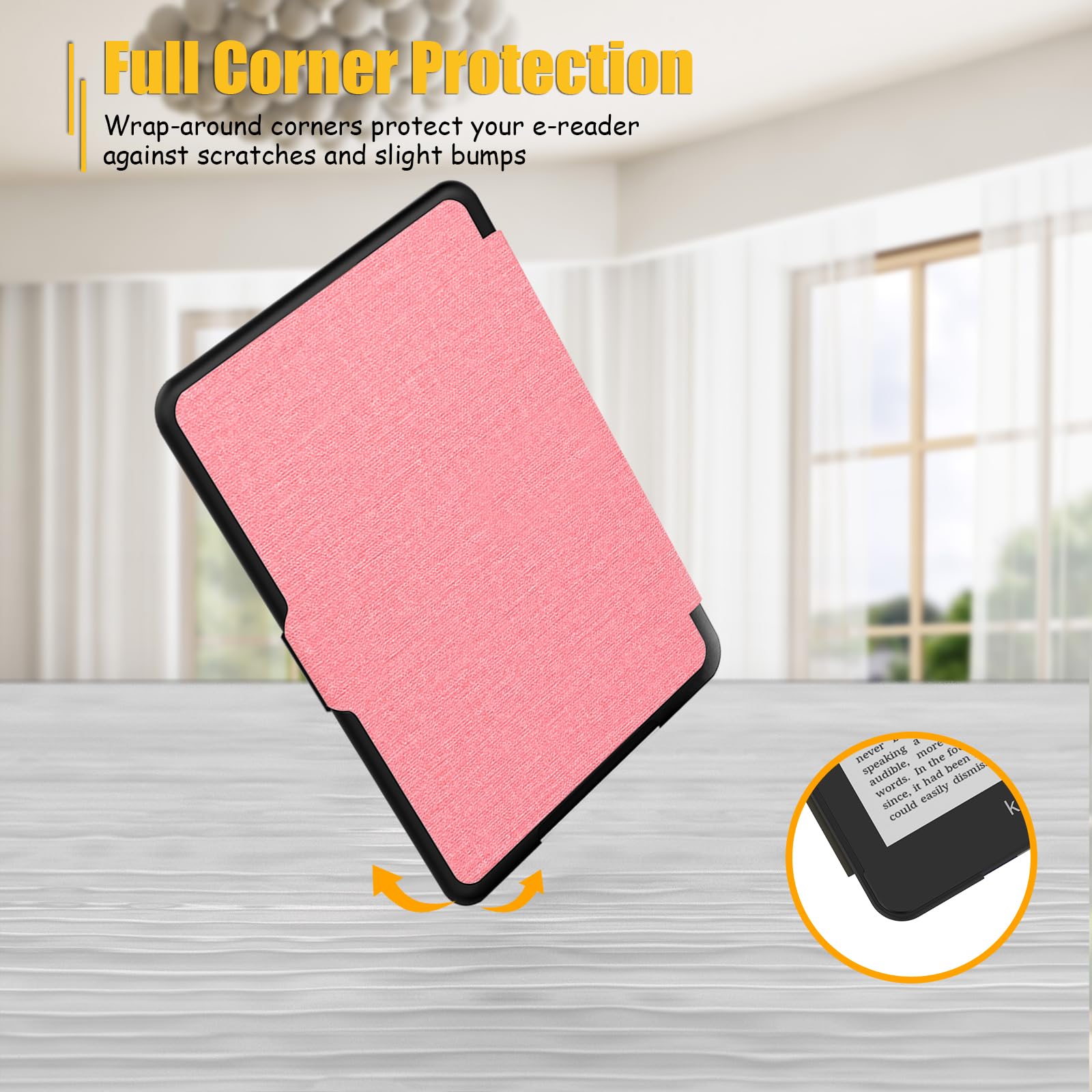 SCSVPN Case for All-New Kindle 2022 Release with Auto Sleep/Wake & Hand Strap, Slim Lightweight Durable Smart Shell Cover, ONLY Fits 6.0-inch Basic Kindle 11th Generation 2022 Release e-Reader, Pink
