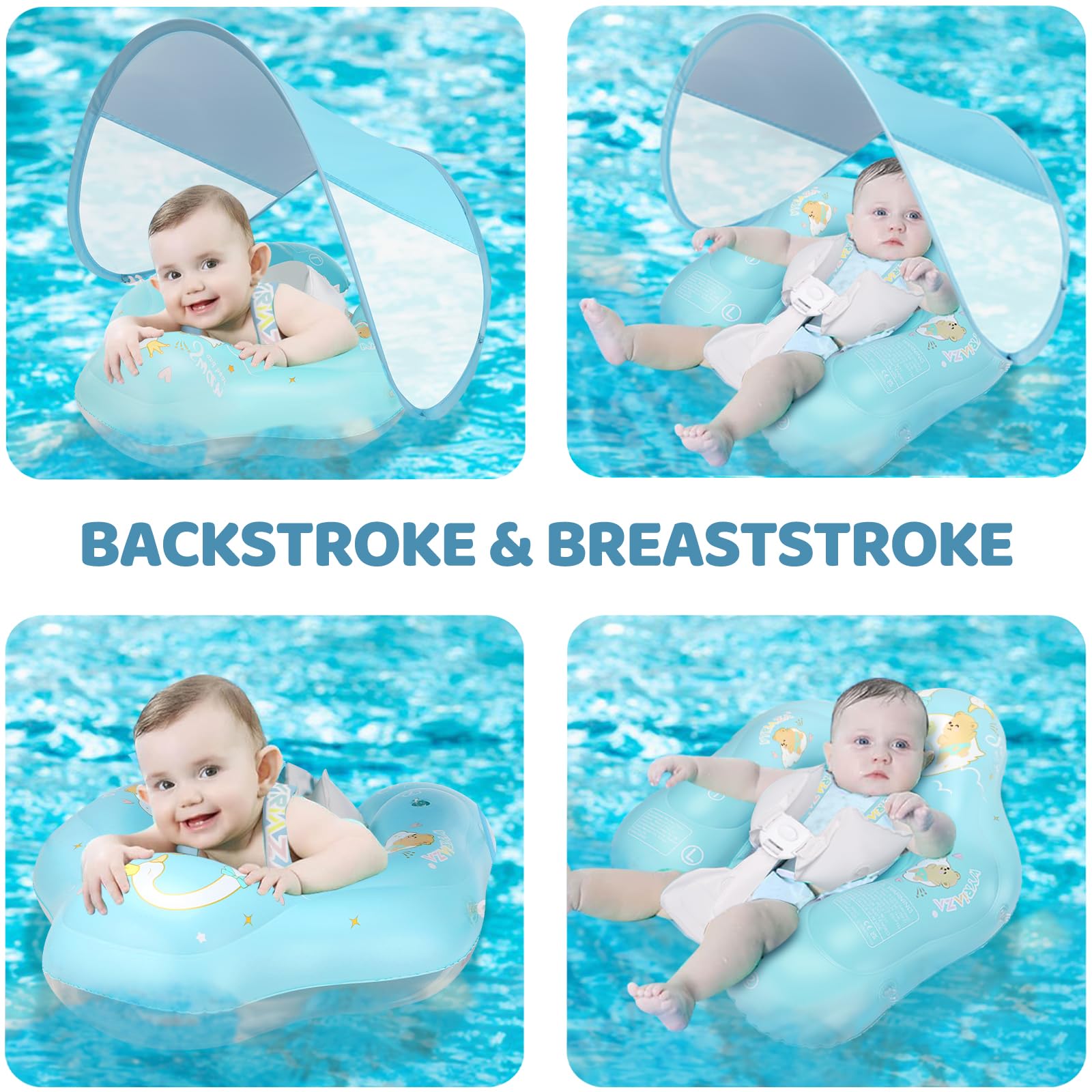 LOOWARTS Aufblasbarer Baby Schwimmring,Swimming Float mit Baldachin und Sicherheitssitz, Baby-Schwimmtrainer|Schwimmhilfe|Floating Ring, mit UPF50+ UV-Schutz, geeignet für Babys 3-12 Monate. 5