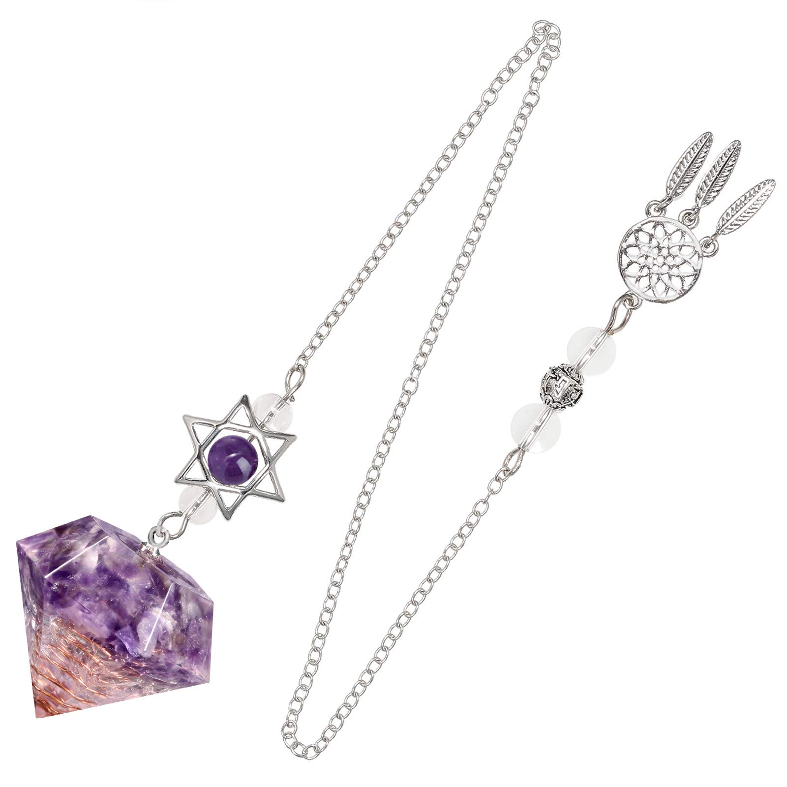 mookaitedecor Amethyst Resin Crystal Point Gemstone Reiki Healing Pendulums for Dowsing Scrying Divination Meditation, Merkaba Star Dreamcatcher