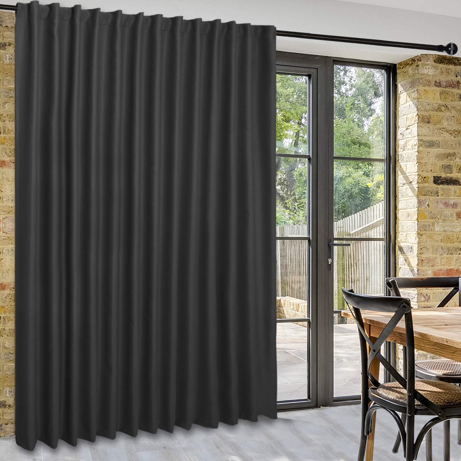 DWCN Patio Sliding Door Curtains - Extra Wide Curtains for Glass Door, Privacy Room Divider Blackout Thermal Curtain Panel with Back Tab & Rod Pocket for Bedroom Partition, 100 x 84 Inches, Black