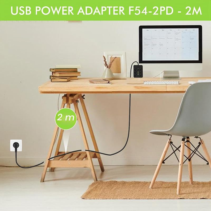 Multipresa USB-C nera: multipresa USB in rame ABS da 2 m con 5 USB A e 1 tipo C, porta di ricarica rapida, multipresa di ricarica rapida per casa, ufficio e soggiorno, nero — foto 6 di 7