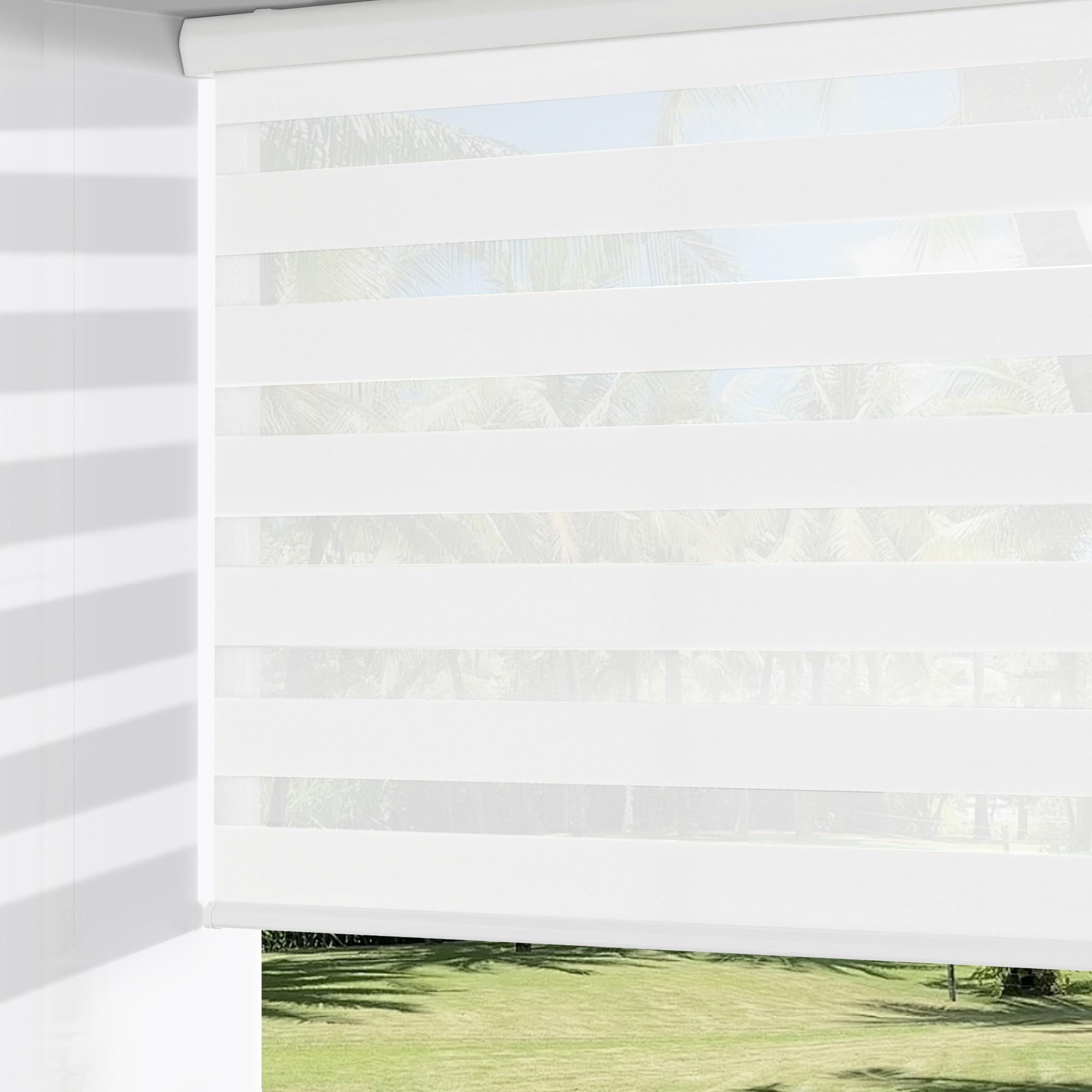 Photo 1 of (USED/FAIR) (UNTESTED) ChrisDowa Cordless Zebra Blinds for Windows, Dual Layer Free-Stop Light Filtering Window Roller Shades, Pull Down Privacy Zebra Shades for Home, Office, Bedroom, Door (58" W x 72" H, White)