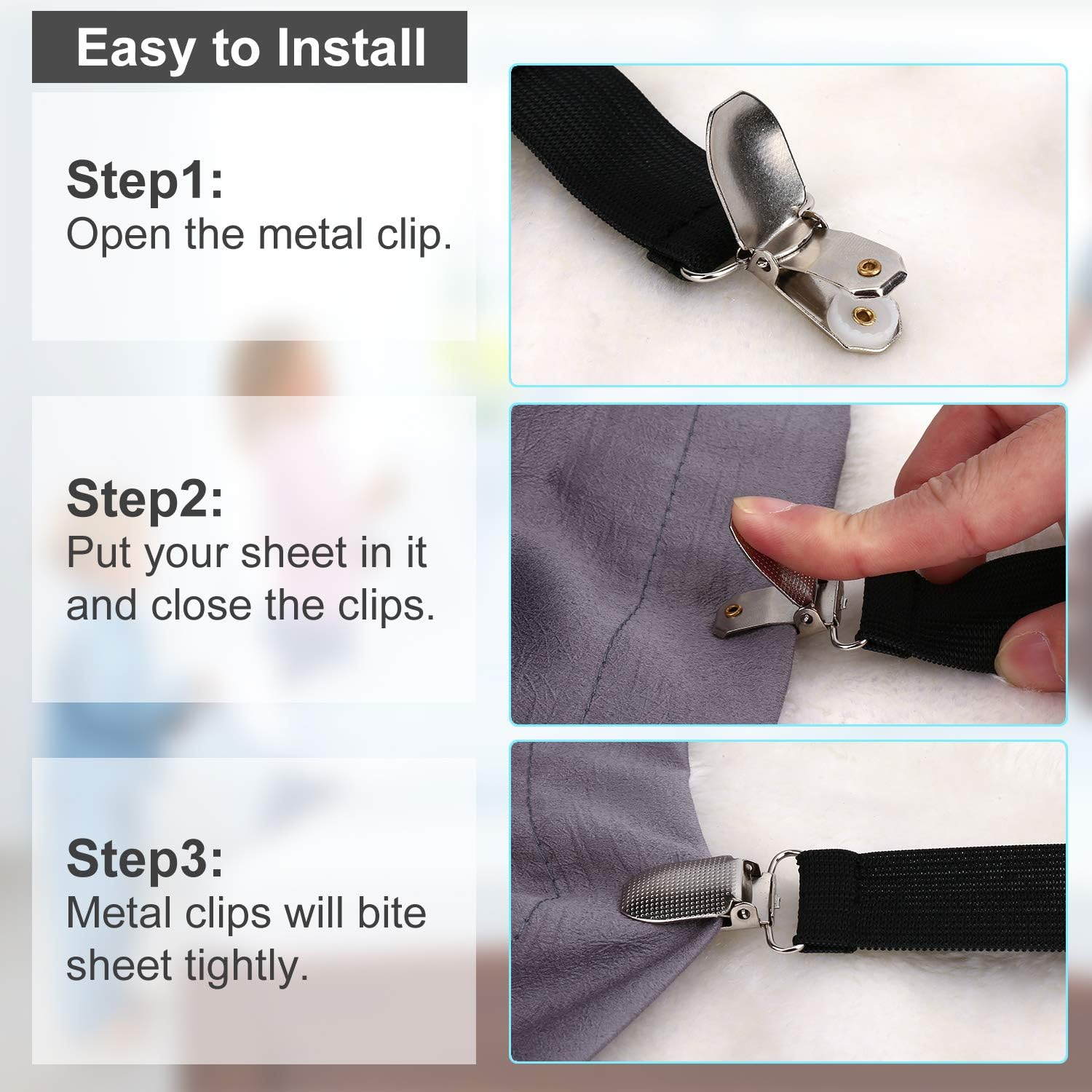 JANFANN 4 Pcs Bed Sheet Holder Straps, Best Product for Keeping Sheets On, Bed Sheet Clips, Adjustable Triangle Elastic Suspenders Gripper Holder Strap Clip for Mattress Covers, Sofa Cushion: Home & Kitchen
