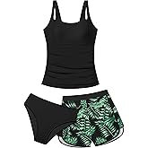Aulyffo Girls Tankini Swimsuit 3 Piece Bathing Suits for Girl Square Collar Tankinis Set Girls' Swimwear with Print Shorts