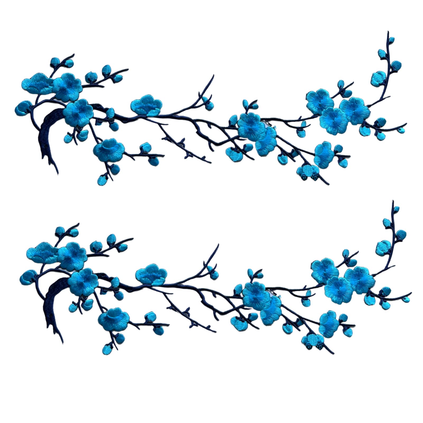 CHENGZI Plum Blossom Flower Embroidery Patches Applique Fabric Sticker Craft Sewing Repair Decoration, Set of 2 (Blue)