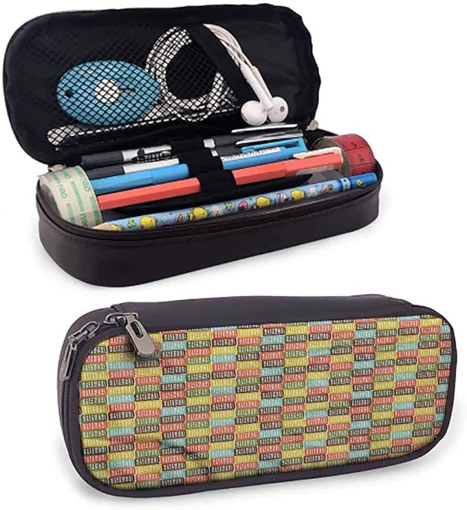 Grunge Zipper Pencil case Checkered Square Pattern Protective