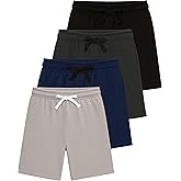 Real Essentials 4 Pack: Boys Fleece Lounge Shorts – Soft Pull-On Gym, School, Sleep & Active Sports Shorts for Kids