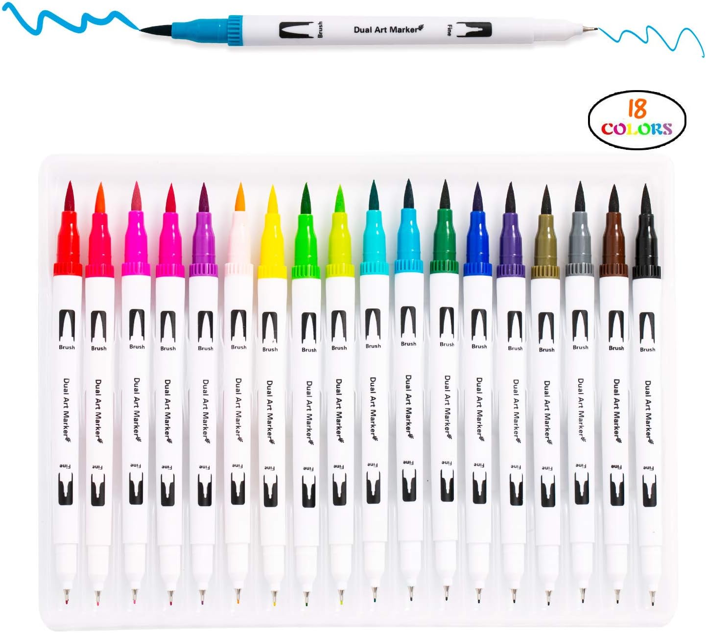 Watercolour Brush Pen Set Dual Tip Art Marker Fineliners Pen Soft Flexible Brush Tip Pens Water Color Drawing Pens Felt Tip Pens for Children and Adult (18colors)