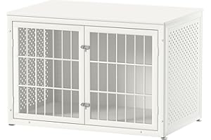 rehomerance 48" Heavy Duty Dog Crate Furniture for Large Dogs, Metal Cage for High Anxiety Dogs, Wooden Kennel Furniture Indoor, Decorative Dog Kennel End Table, XL,White