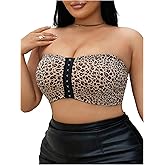 OYOANGLE Women's Plus Size Cheetah Print Front Closure Strapless Bra Wireless Non Padded Tube Top Bras