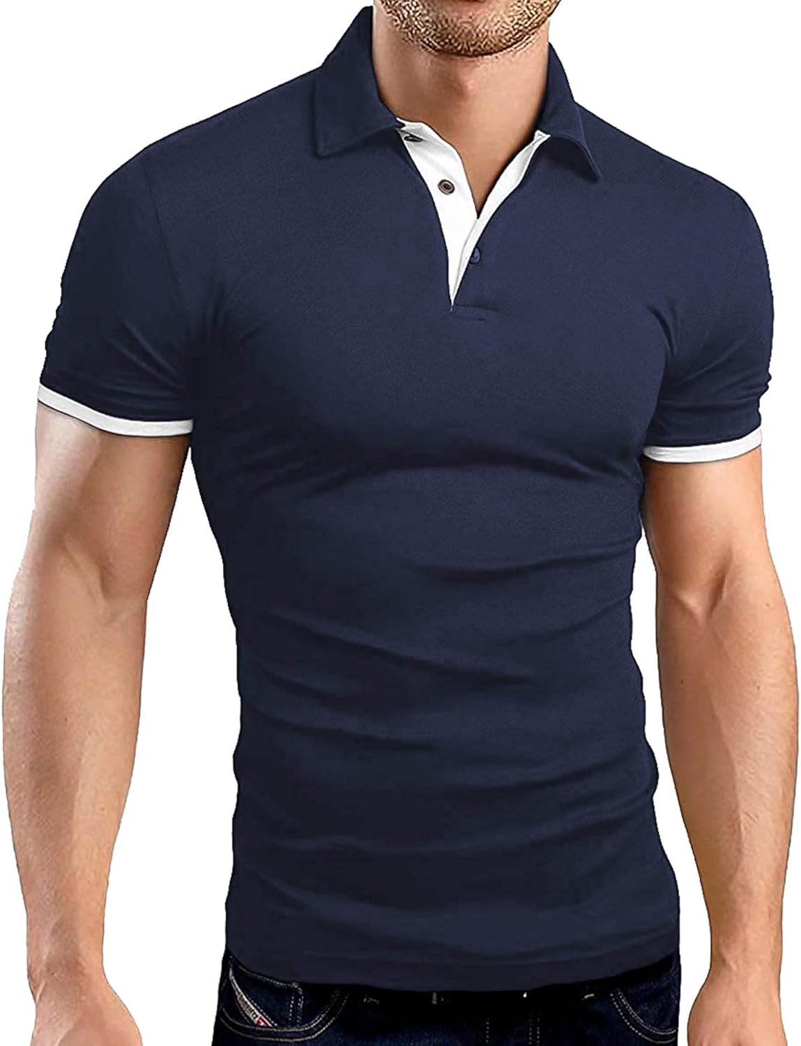 ZITY Mens Polo Shirt Cool Quick-Dry Sweat-Wicking Color Block Short Sleeve Sports Golf Tennis T-Shirt: Clothing