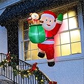 BLOWOUT FUN 4FT Christmas Inflatable Hanging Santa with Gift Bag Decorations, Blow Up Climbing Santa with Build-in LED for Xmas Party, Outdoor, Yard, Garden, Lawn Winter Decoration