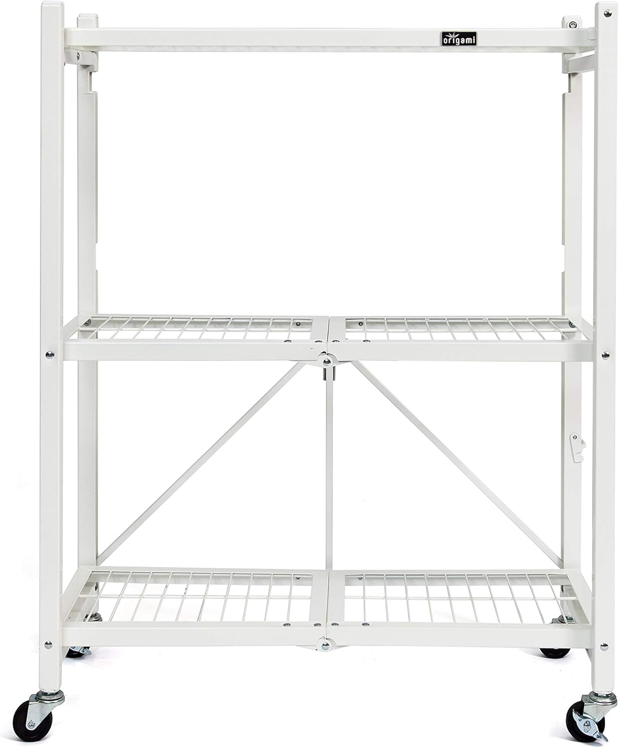 Origami Rack 3 Tier Foldable Storage Rolling Cart Metal Wire Organizer Shelves | Small Portable Pre-Assembled with wheels | 29" W x 13" D x 35.5" H | R3 Series White: Home Improvement