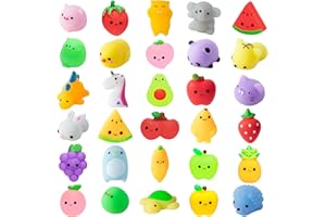 MALLMALL6 30Pcs Mochi Squeeze Toys for Kids Party Decorations Favors Stress Relief Birthday Gift Treat Goodie Bags Random Fruit and Animals Shape Kawaii Mini Toys Classroom Prize for Boys Girls