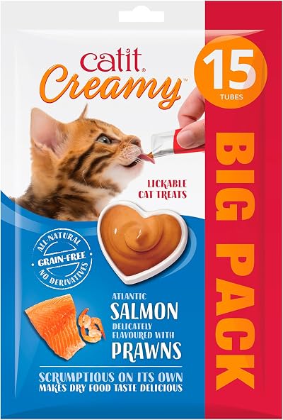 Catit Creamy Salmon & Prawn Lickable Cat Treats 15 x 10g Grain-Free