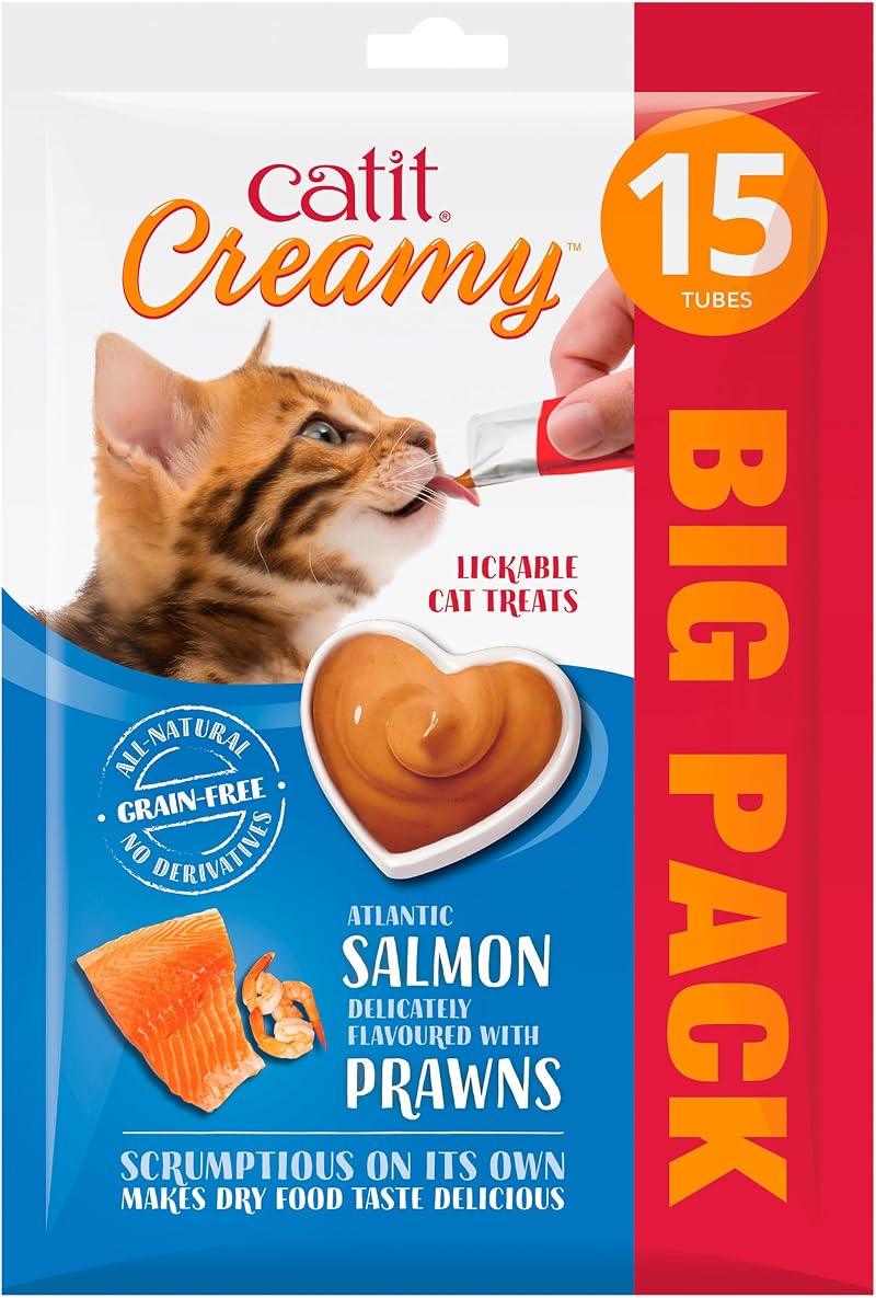 Catit Creamy Salmon & Prawn Lickable Cat Treats 15 x 10g Grain-Free