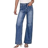ELLEVEN Wide Leg Jeans for Women Trendy, Stretchy High Waisted Baggy Jeans Straight Leg Denim Pants with Patch Pockets