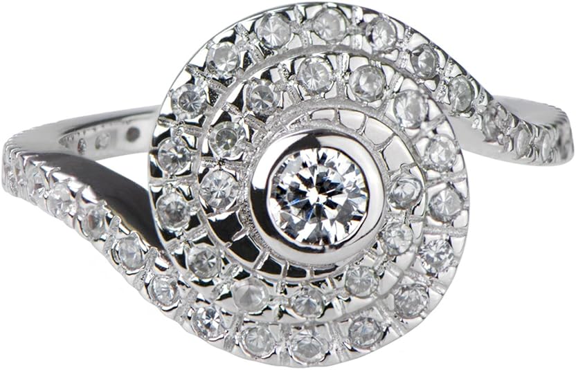 Silvertone and CZ Spiral Engagement Ring Emitations