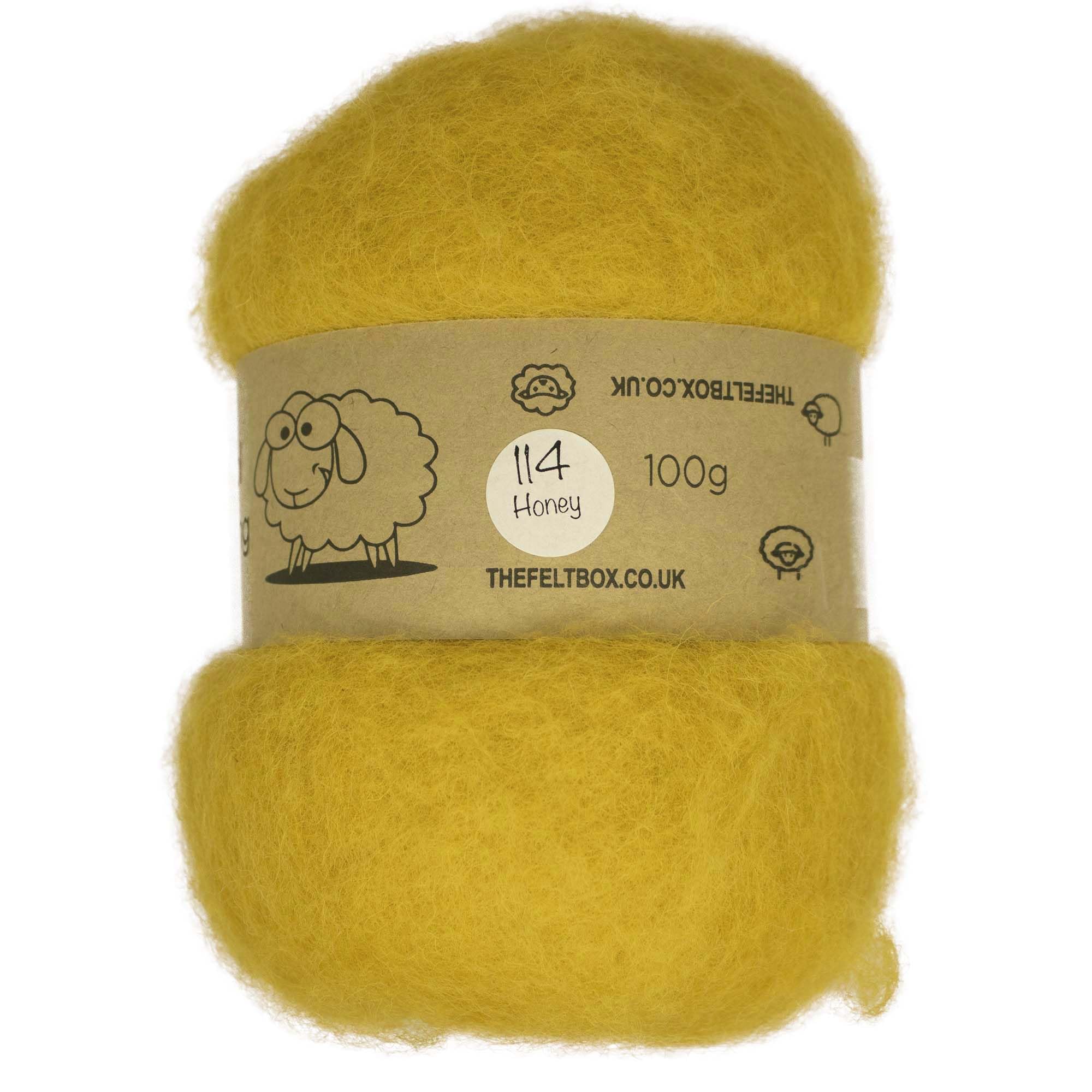 The Felt Box Needle Felting Wool Carded Batting : Short Coarser Mixed Together Fibres, Use as Core or Finish Wool 100 g | 3.5 oz-Honey #114