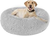 Nepfaivy Calming Donut Bed 90CM Grey Plush Pet Round Sleep Nest XXXL