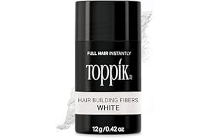 Toppik Hair Building Fibers, White, 12g Fill In Fine or Thinning Hair, Instantly Thicker, Fuller Looking, 9 Shades for Men & Women, Keratin Protein Formula
