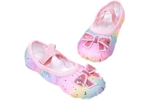 ANPROITY Ballet Shoes Glitter Split-Sole for Girls Toddler Dance Slippers with Elastic Laces for (Toddler/Little Kid/Big Kid)