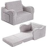 MOMCAYWEX Kids Sofa, 2-in-1 Flip-Out Foam Couch with Soft Sherpa Cover, Cozy Play Lounge Chair, Grey