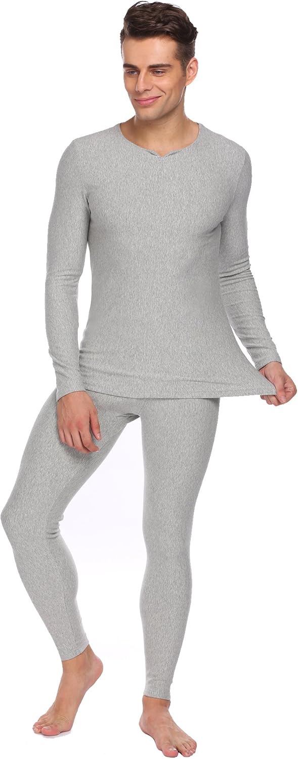 ADOME Herren Fleece Gef/&uuml;ttert Thermounterw/&auml;sche Flauschig Garnitur Winter Basic Unterw/&auml;sche Set Nachtw/&auml;sche Hemd und Hose