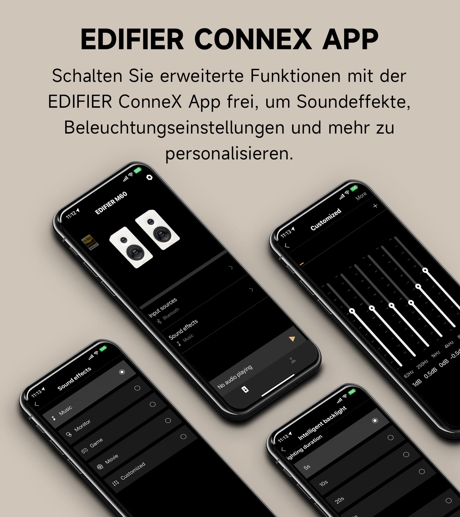 Edifier M60 Multimedia-Lautsprecher Bluetooth 5.3, 66W RMS, Hi-Res Audio & Hi-Res Wireless Audio, LDAC, 3" Mittelbass & 1" Hochtöner, USB-C & Aux-Eingänge, Kompakter Desktop Lautsprecher - Weiß 9