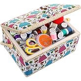 Sewing Basket with Accessories Starter Sew Storage, Dressmaker | Wooden Sewing Kit Organizer with Removable Tray Pincushion for Mending with Complete Supplies