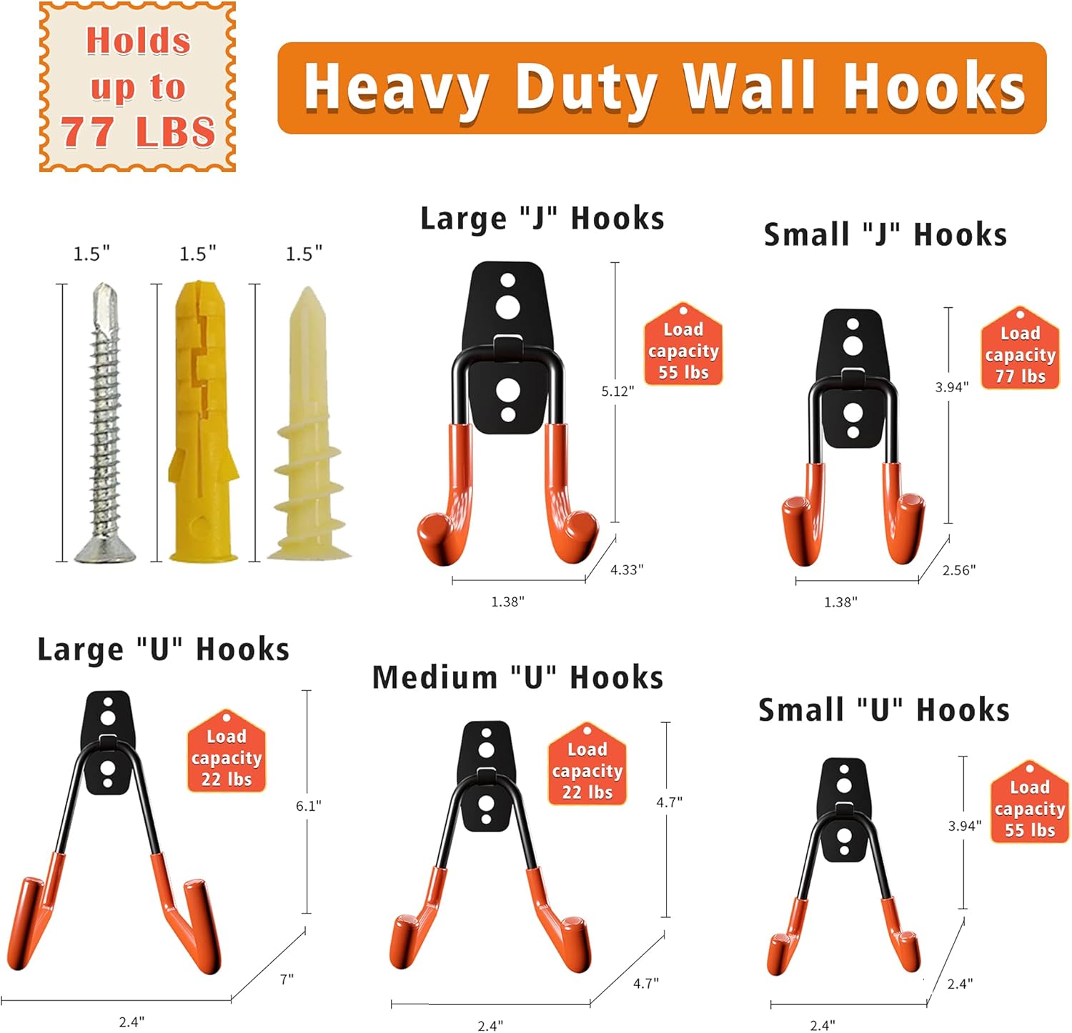 Garage Hooks Heavy Duty; 12 Pack Wall Mount Garage Hooks; Steel Garage Storage Hooks; Heavy Duty Garage Hangers for Bikes Ladders Tools; Garage Wall Hooks Utility Double Hooks for Garage Organization - - 
