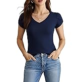 winkbay Women's Summer V Neck T Shirts Dressy Casual Cap Sleeve Elegant Work Office Tops