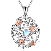 HKPATOP Pentagram Necklace 925 Sterling Silver Pentacle Wiccan Tetragrammaton Necklace Rose Pentagram Jewelry Gift for Women