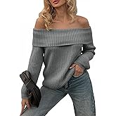 Saodimallsu Womens Off The Shoulder Sweaters Chunky Ribbed Knit Casual Long Sleeve Loose Fall Trendy Pullover Sweater