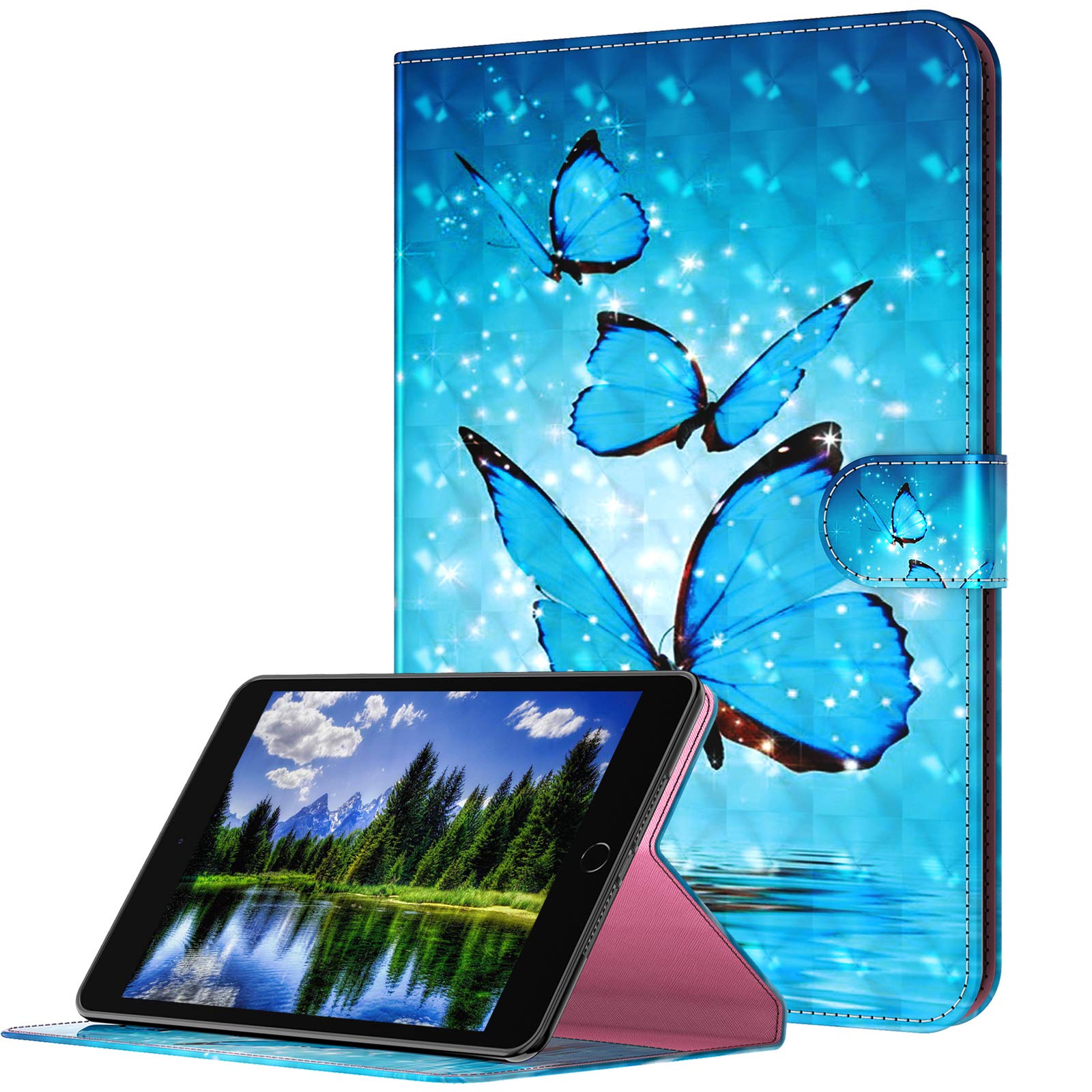 GLANDOTU Case for Lenovo Tab M10/ P10 TB-605L/ X605F/ X705F 10.1 inch Tablet Case Flip Wallet PU Leather Cover with Magnetic Button Standing Funstion Full Body Protective Phone Cases - Blue butterfly