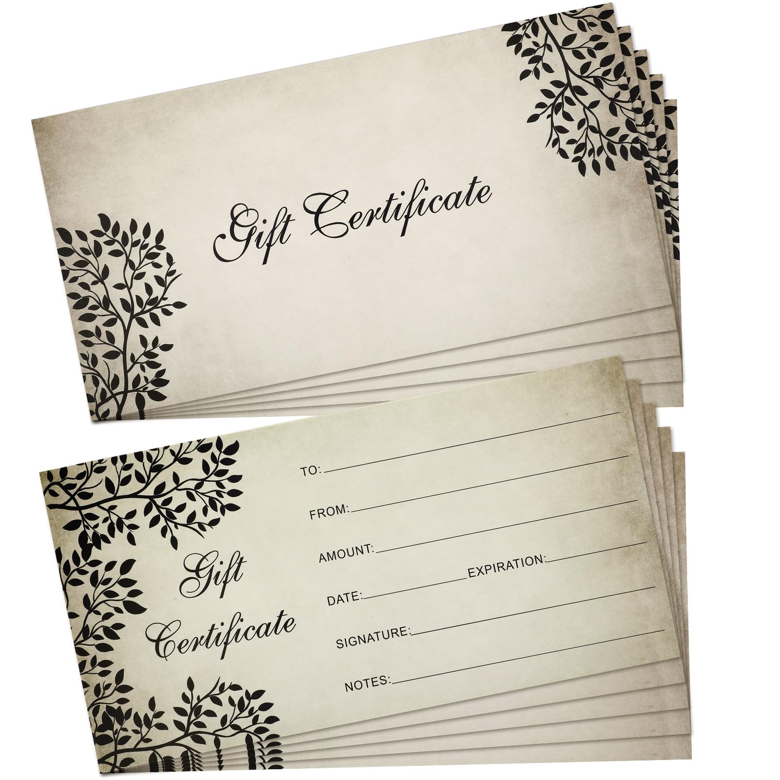 Photo 1 of Outus 50 Pieces Blank Gift Certificates for Business Vouchers Coupon Card for Spa Salon Restaurants Custom Client Vouchers for Birthday Christmas Work Gift Card, 3.5 x 7 Inch(Gray)