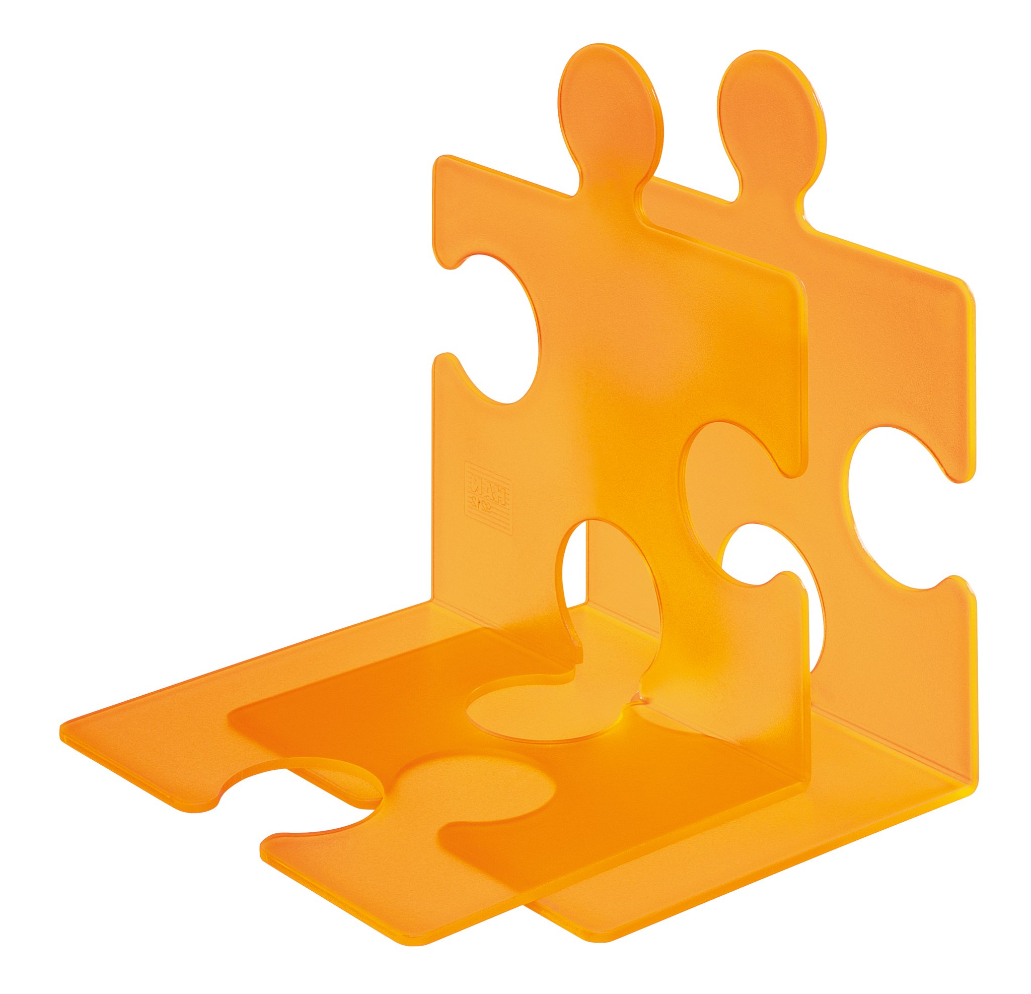 HAN 9212-61, CD rack/bookend PUZZLE. Modern, innovative and very stable. Random interlinking. Set of 2, translucent orange
