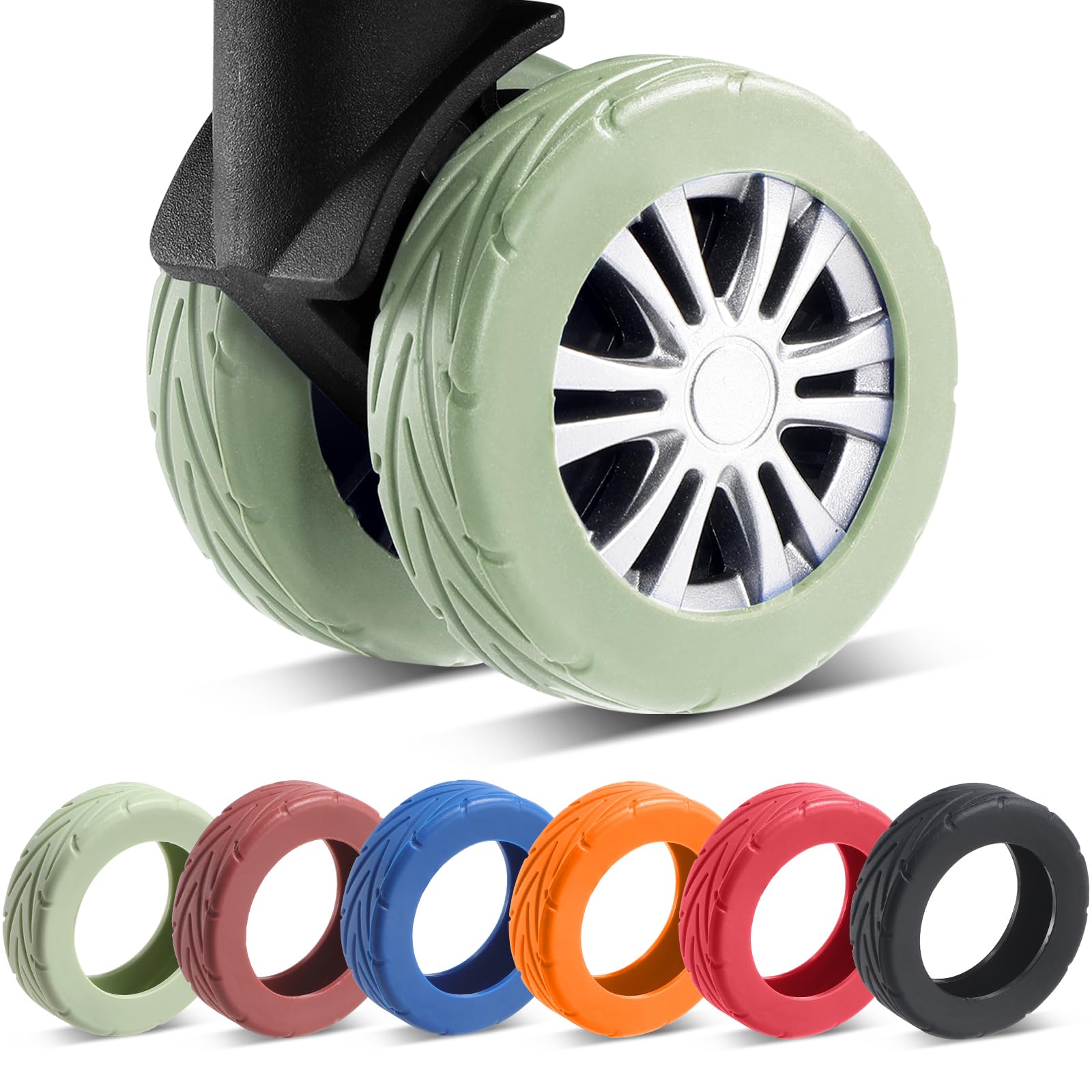 Photo 1 of 8 Pcs Upgrade Luggage Wheel Covers, Carry On Luggage Suitcases,Wear-Resistant, Anti-Noise, Silicone Wheel Protective Covers for 2-2.4" Spinner Wheel,Essential Travel Accessories (Green)