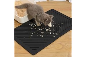 Conlun Silicone Cat Litter Mat 24"x15", Rubber Urine & Waterproof Trapping Waste Matt For Kitty Litter Box, Easy Clean, Non-Slip Cat Mat for Scatter Control, Black