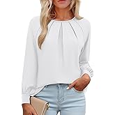 YUCOLEN Long Sleeve Shirts for Women Pleated Dressy Casual Business Blouses Crew Neck Loose Trendy Tunic Tops