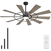 WINGBO 84" Windmill Ceiling Fan with Lights, 3 Downrod, 6-Speed Reversible DC Motor, 3CCT, 10 Blade Indoor Farmhouse DC Ceili