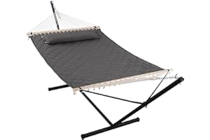 ANOW Double Hammock with 12FT Heavy Duty Steel Stand Included, 2 Person Hammock with Stand for Outdoors, 450 LBS Weight Capacity, Gray