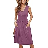 MOLERANI Women Summer Dresses Sleeveless Casual Loose Swing Button Down Midi Dress with Pockets