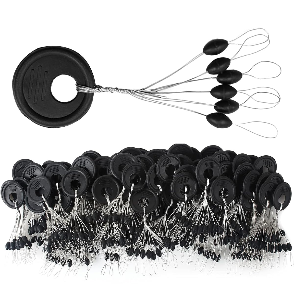 ZONADAH 100pcs Rubber Fishing Bobber Beads Stopper 6 in 1 Float Sinker Stops Fish Rigs Line Oval Float Stops for Coarse Fishing Size L Fish Beads R2.5-5.0 Line Black