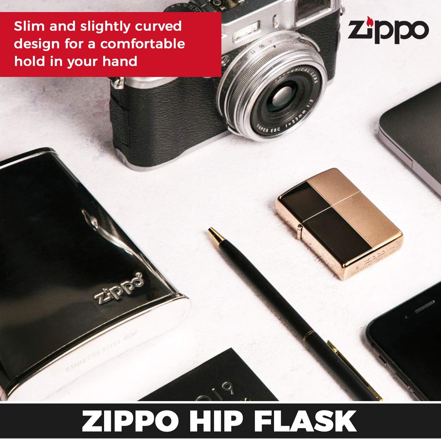 Zippo - Hip Flask, Stainless Steel with Leather Cover, Silver, 177 ml, Mocha, Ideal for Hiking and Outdoor Activities - Image 3