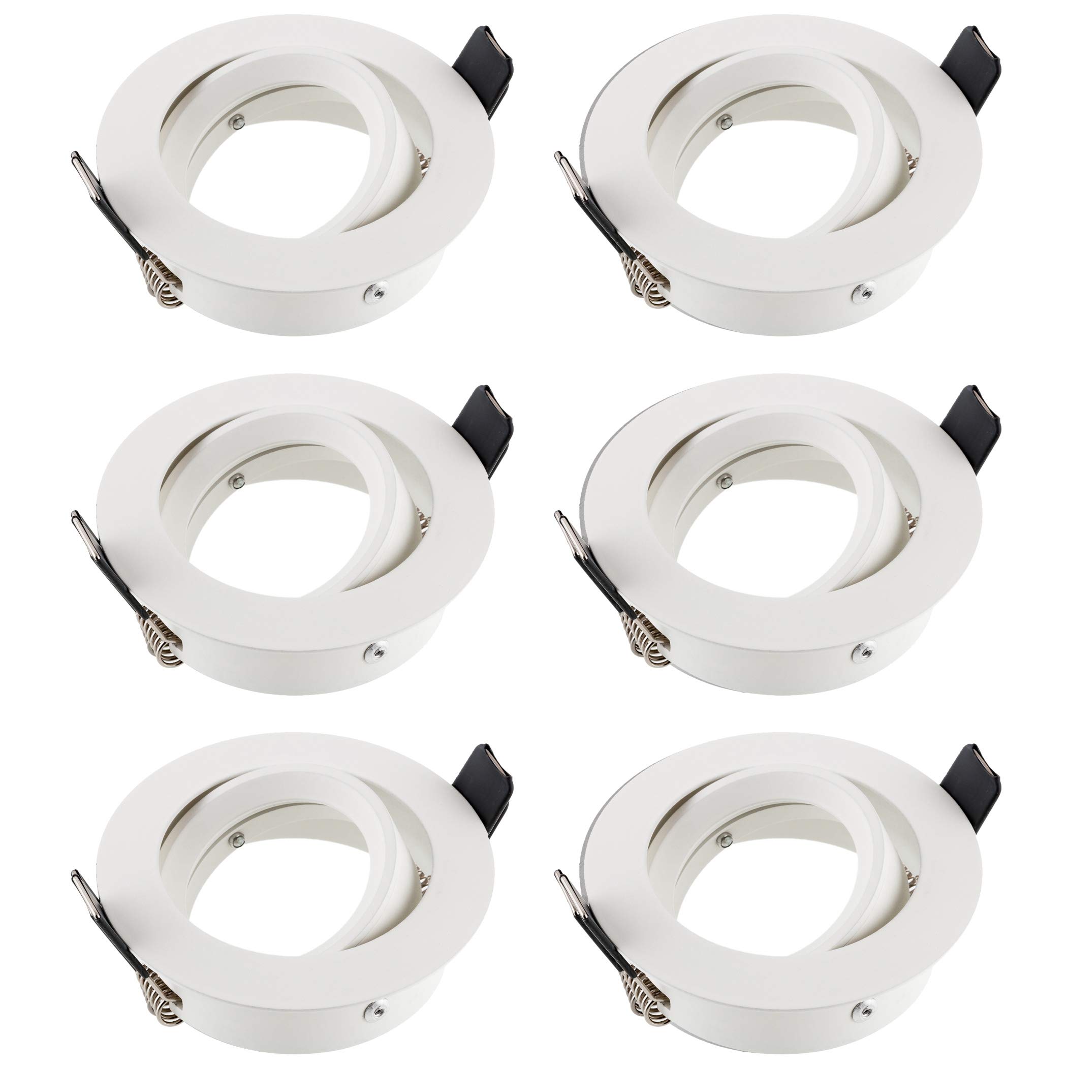 SEBSON 6X Downlights for Ceiling - Recessed, Swiveling, Mounting Hole ø75mm, Frame Aluminium Matt White - LED Spot Lights Ceiling with GU10 Lamp Holder
